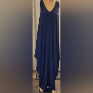 Rachel Zoe Blue Asymmetrical Sundress V-Neck Wedding Guest Size Med